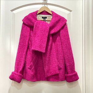 J. Crew Petite Coat Pink Boucle Scarf Wrap Jacket 2P Fuchsia Wool Blend